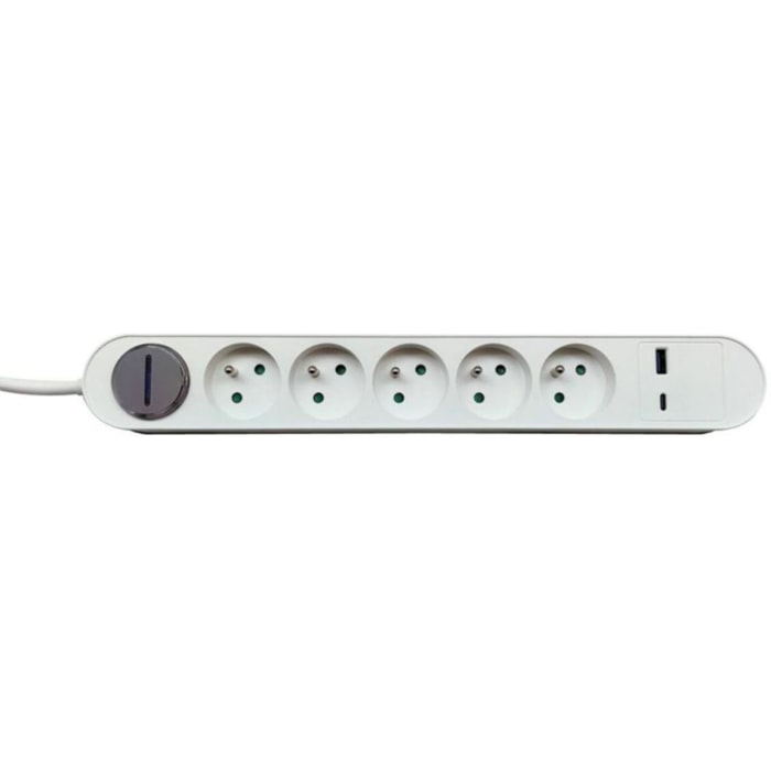 Multiprise ESSENTIELB 5 prises + port USB-C et USB-A 20W