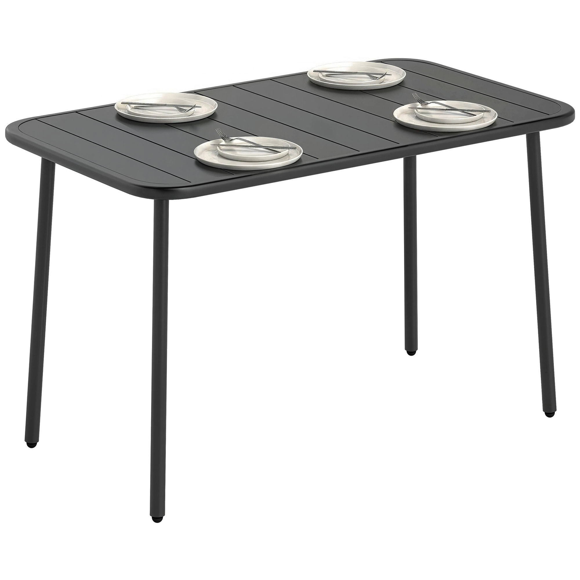 Mesa de Comedor de Jardín Rectangular, 120x70x72 cm, Mesa de Terraza Exterior de Acero con Tablero con Listones, para 4 Personas, Carga 50 kg, para Patio, Balcón, Gris