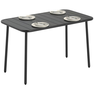 Mesa de Comedor de Jardín Rectangular, 120x70x72 cm, Mesa de Terraza Exterior de Acero con Tablero con Listones, para 4 Personas, Carga 50 kg, para Patio, Balcón, Gris