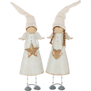 J-Line figurine Ange Cœur + Étoile - polyrésine - blanc - large - 2 pièces