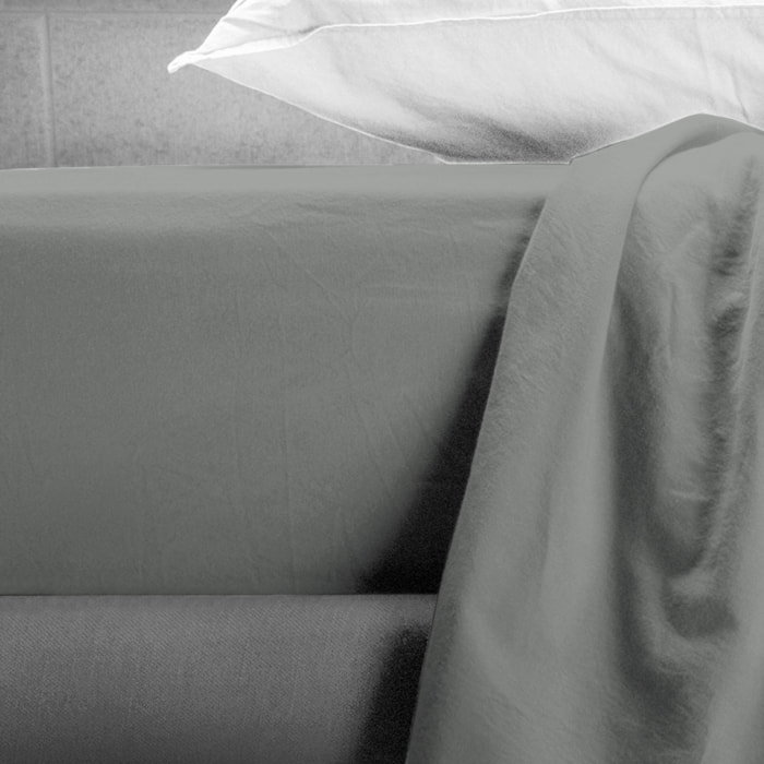 UNO CASA DESIGN Lenzuolo con Angoli Beatriz in 100% Cotone No-Stiro Tinta Unita_Matrimoniale_grigio-scuro