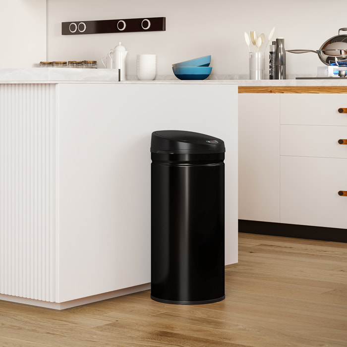 HOMCOM Cubo de Basura Cocina Automático 42 L, Papelera de Cocina de Acero Inoxidable, Sensor Infrarrojo, Cierre Automático, Antihuellas, para Dormitorio, Oficina, Negro
