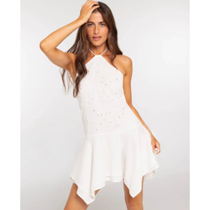 Vestido corto con bordado de lentejuelas