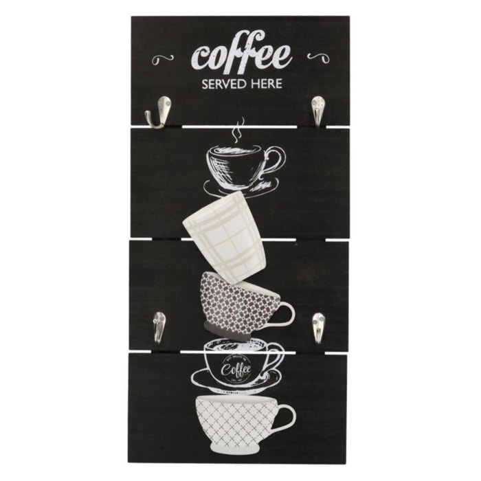 Portachiavi in legno nero coffee rettangolare 4 posti cm22x44,5x1