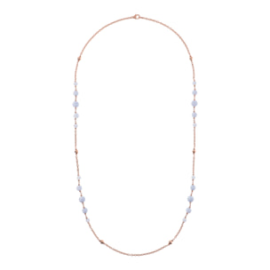 Collana Lunga con Bead Lucide e Sfere Graduate in Agata Celeste