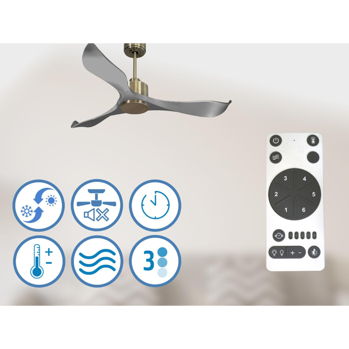 Ventilateur de plafond Réversible  Thermostat Wifi Moteur à courant continu Toits en pente Télécommande Mémoire
