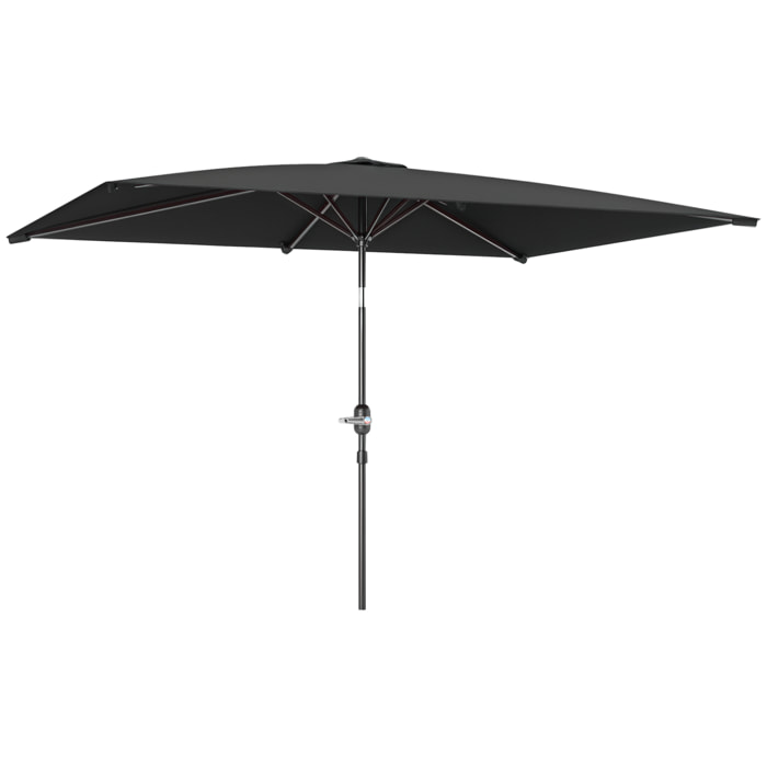 Sombrilla de Terraza Exterior, 198x294 cm, Parasol de Terraza Exterior con Ángulo Ajustable, Manivela, Mástil de Aluminio Desmontable y Anti-UV, Sombrilla para Jardín, Patio, Gris Oscuro