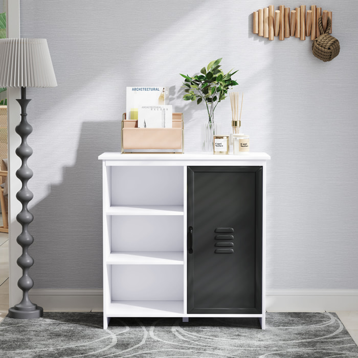 Buffet design industriel - meuble de rangement 3 niches placard - blanc métal gris