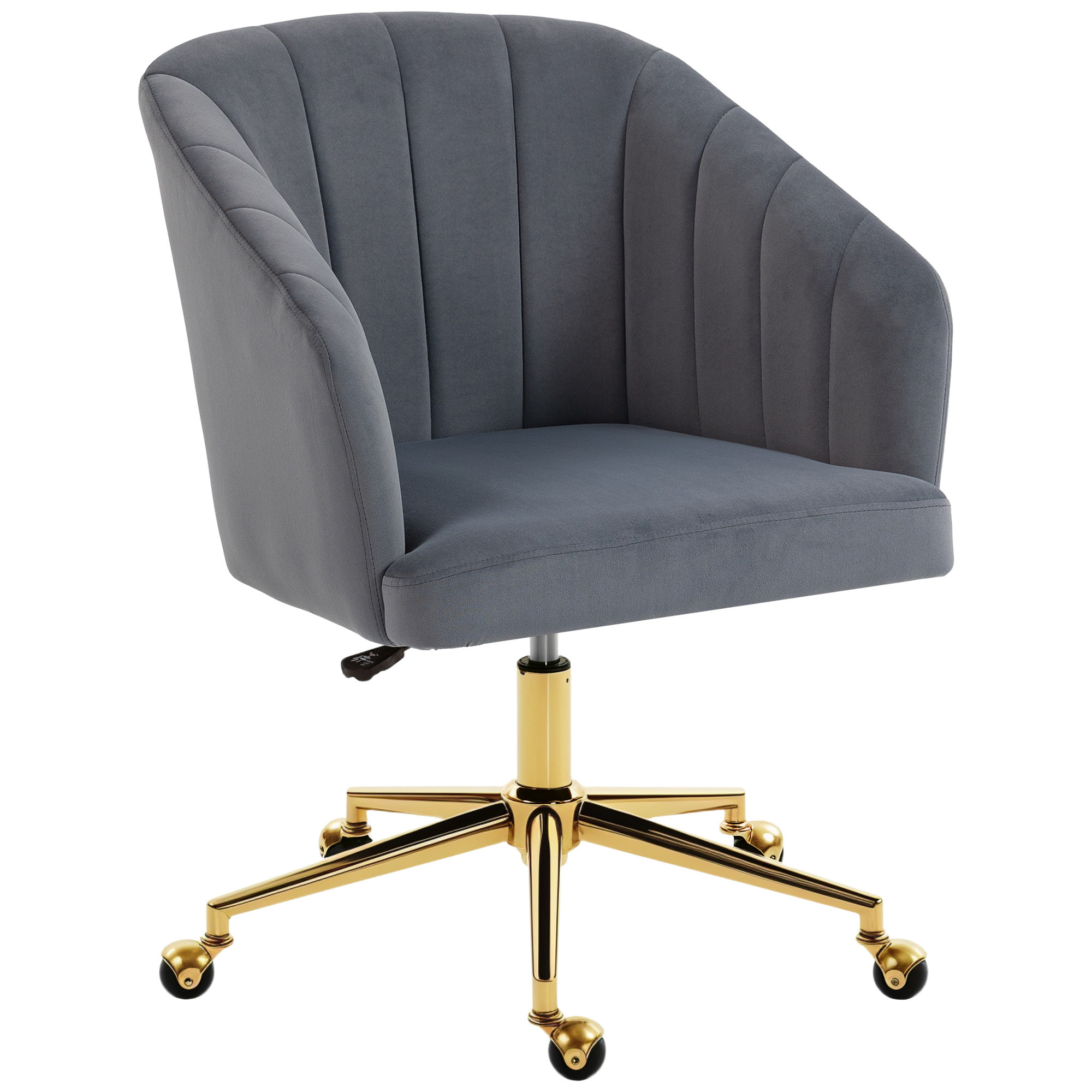 Silla de Oficina con Ruedas, Silla de Escritorio de Terciopelo con Respaldo Acolchado con Costuras, Asiento Ancho, Altura Ajustable, Espuma de Alta Resiliencia, para Casa, Oficina, Gris