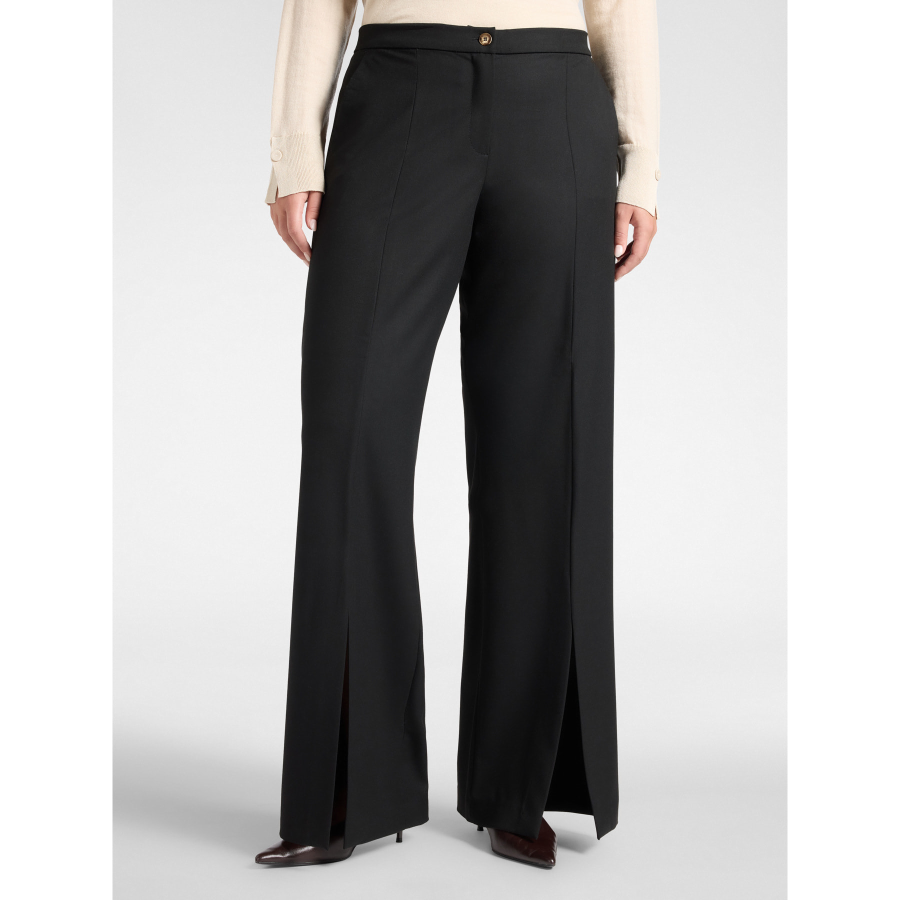 Elena Mirò - Pantaloni flare in flanella con spacchi - Nero