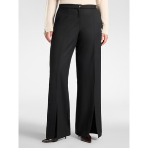 Elena Mirò - Pantaloni flare in flanella con spacchi - Nero