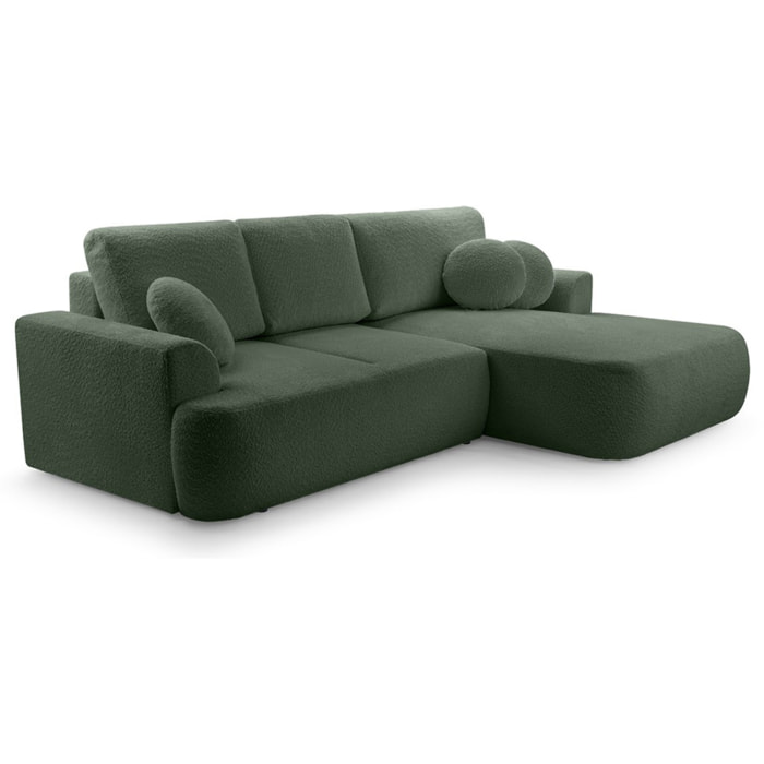 Candela - canapé d'angle droit 4 places - convertible avec coffre - en tissu bouclette - Vert