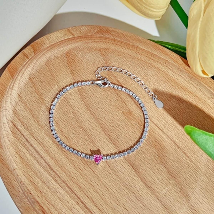 CUCO Pulsera de plata con piedra rosa central 16 cm