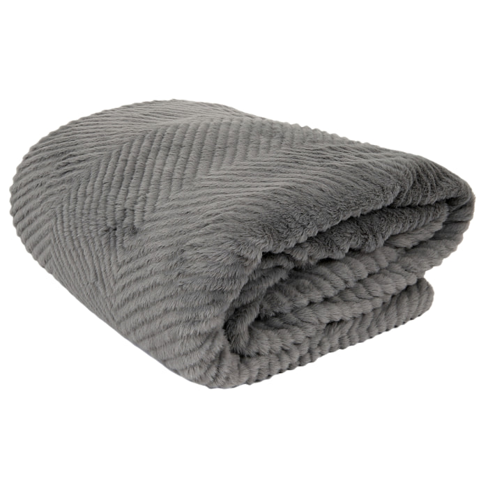 Plaid - HOME DECO FACTORY - Imitation Fourrure - Douceur - Gris