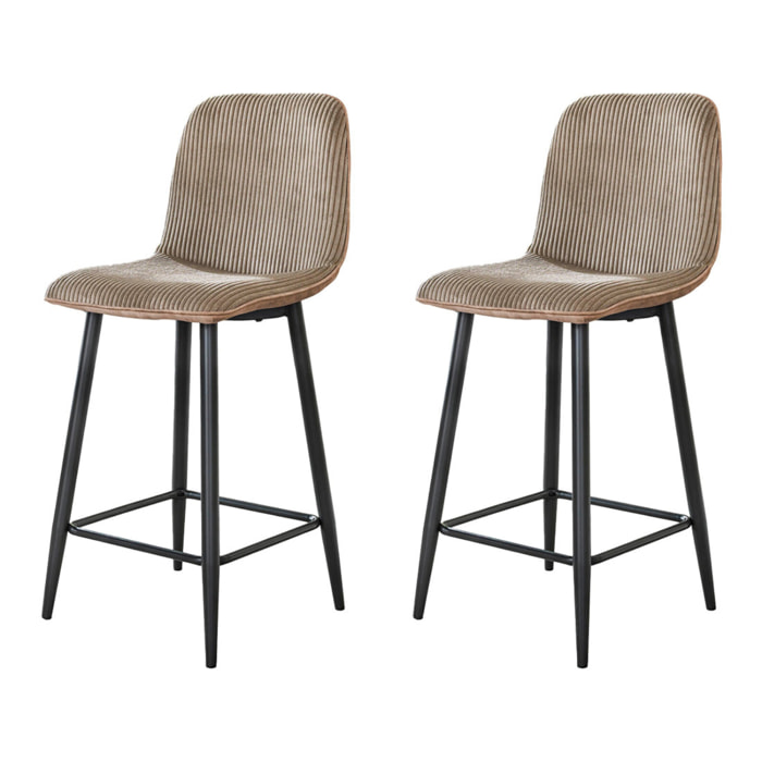 Iris - lot de 2 tabourets - en velours côtelé et velours - Latte