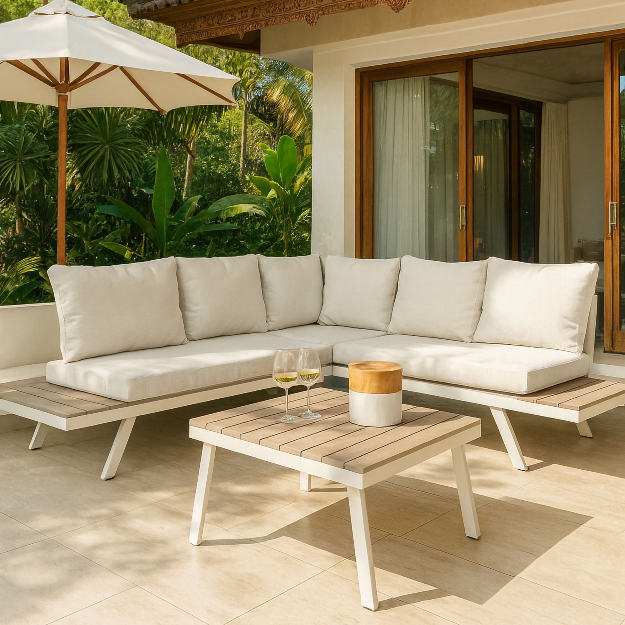 Salon de jardin 6 places en aluminium beige  CALVI