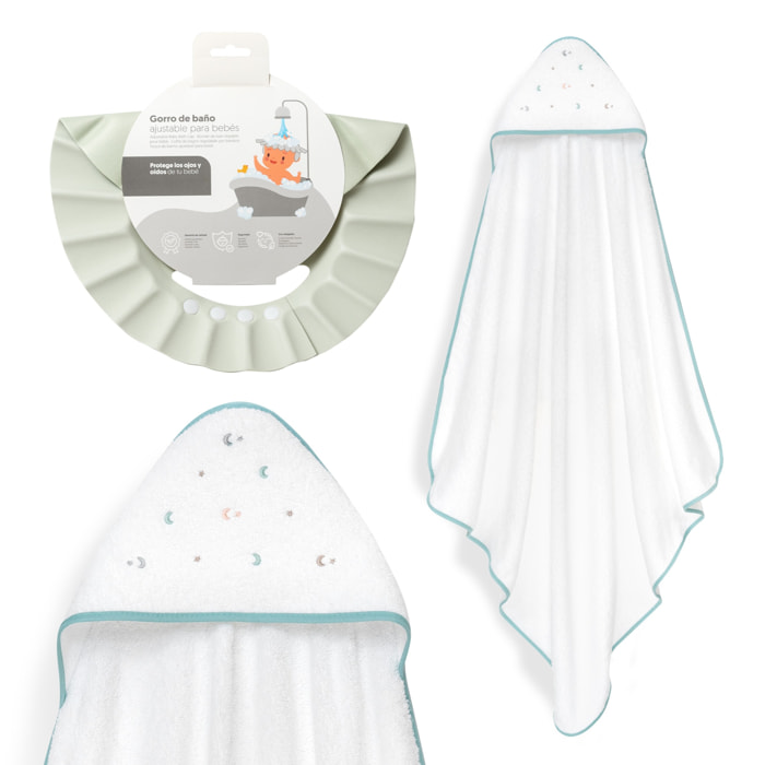 Capa Baño 1X1 Mod Estrella Luna Multicolor+Gorro Bco/Verde