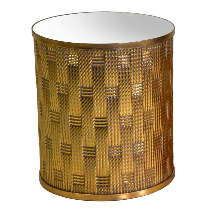 Tavolino in metallo oro con top a specchio tondo