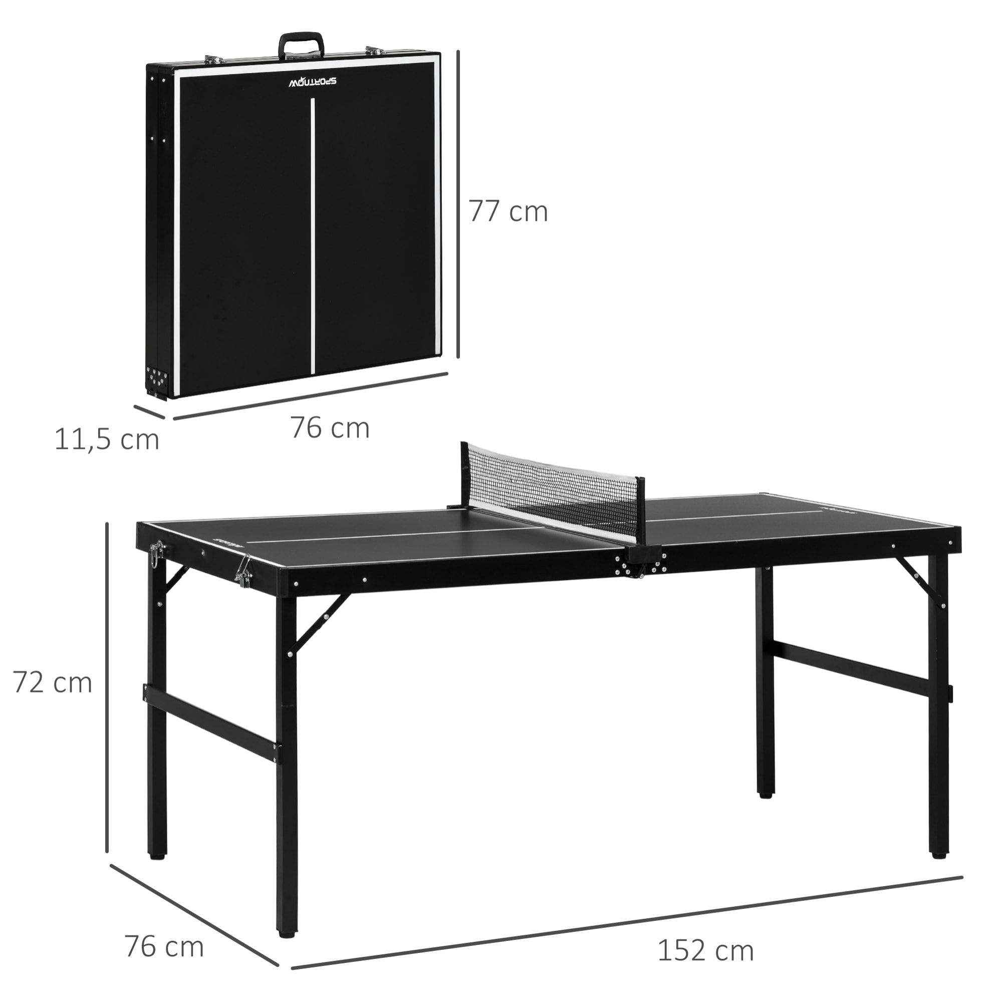 Mini table de ping pong pliable dim. 152 x 76 x 72 cm noir blanc