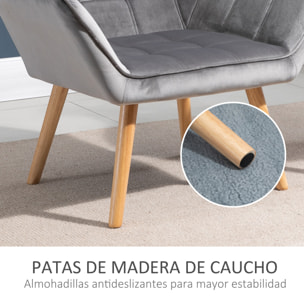 Butaca de Salón Moderna, Sillón Lectura Tapizado en Terciopelo con Asiento Ancho, Patas de Madera, Fácil Montaje, Sillón Relax para Sala de Estar, Dormitorio y Balcón, Gris