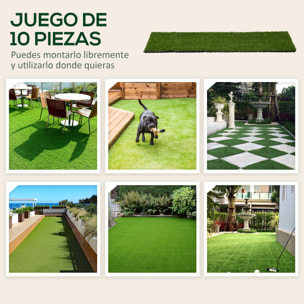 Césped Artificial de 10 Piezas Alfombra Césped Artificial 30x30 cm con Altura de Hierba 20 mm Anti-UV Césped Sintético para Jardín Patio Balcón Verde Oscuro