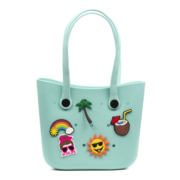 VillaPoma bolso Shopper de playa , de goma EVA con asas largas y charm decorativos