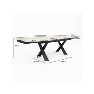 Table à manger extensible 200/300cm céramique blanc effet marbré - NYLA