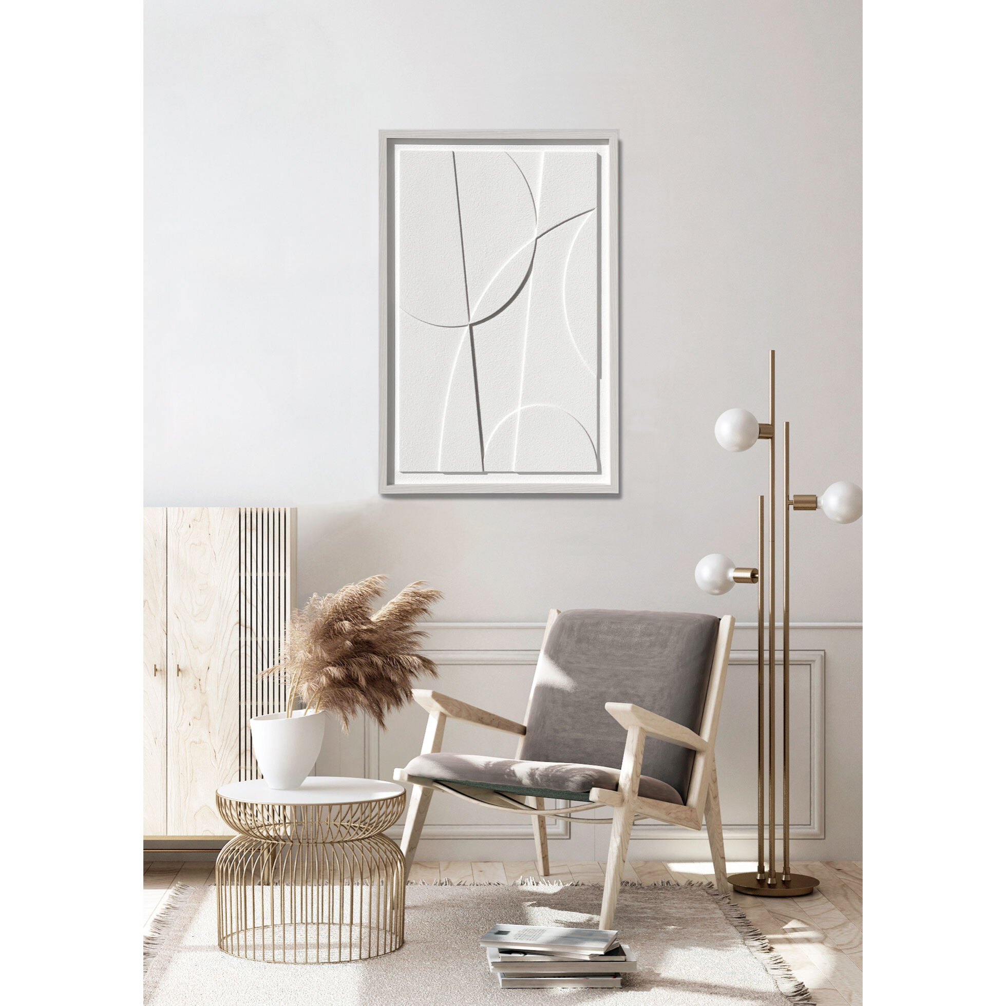 Cuadro Curves resina 3D texturizado abstracto blanco 90x60x4 cm