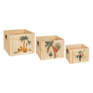 Set de 3 cagettes enfant "Jungle" bois