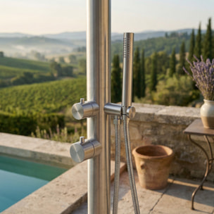 Douche extérieure NATUREL inox 316L 229 cm - douchette à main - piscine & jardin (TS1001)