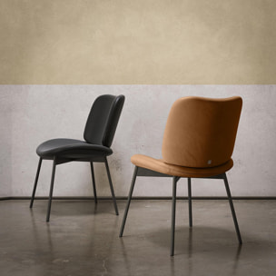 SET DI 2 SEDIE MAKO - STRUTTURA GRIGIO CARBONE, PELLE COGNAC