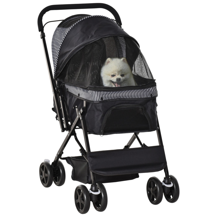 Poussette buggy pliable chien chat panier et sac de rangement attaches sécurité housse réglable poignée réglable acier Oxford noir