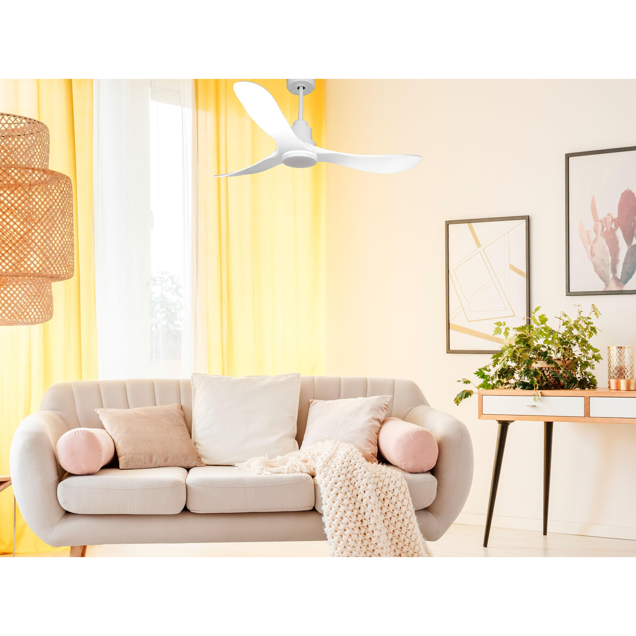 Ventilateur de plafond Réversible  Thermostat Dimmable Wifi Moteur à courant continu Toits en pente Télécommande Lumière à trois tons Hypersilence Mémoire