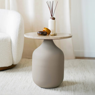 Table d'appoint ronde en travertin et métal greige D45 cm - Louison