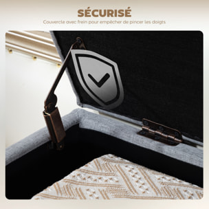 Banquette coffre de rangement 2 en 1 style scandinave dim. 110L x 39l x 45H cm tissu gris