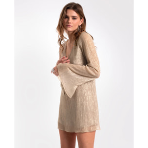 Vestido corto plisado de manga larga