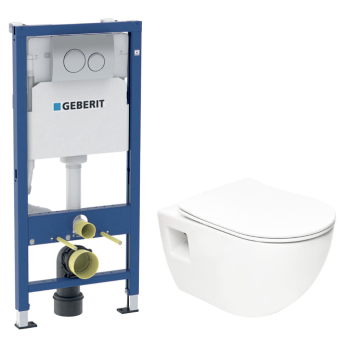 Duofix pack WC bâti-support + WC suspendu sans bride Swiss Aqua Technologies avec abattant SoftClose + plaque (GEBSTPRWR01-FR)