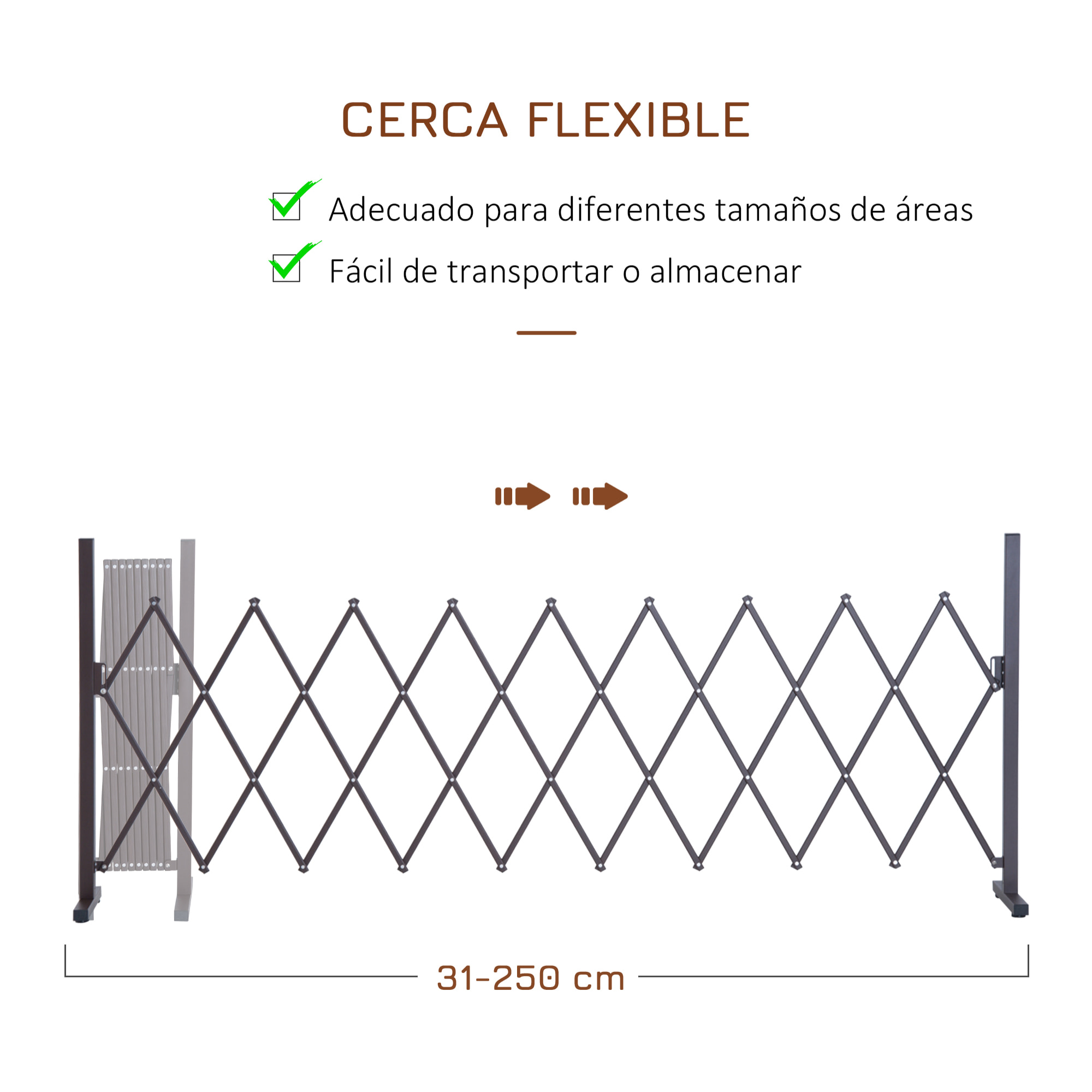 Valla de Jardín Exterior de Aleación de Aluminio Puerta de Jardín Exterior Extensible Valla Metálica para Decoración Terraza Patio 250x31x103,5 cm Café Oscuro