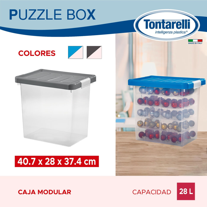 Caja de almacenamiento con tapa + clips + 5 bandejas grafito