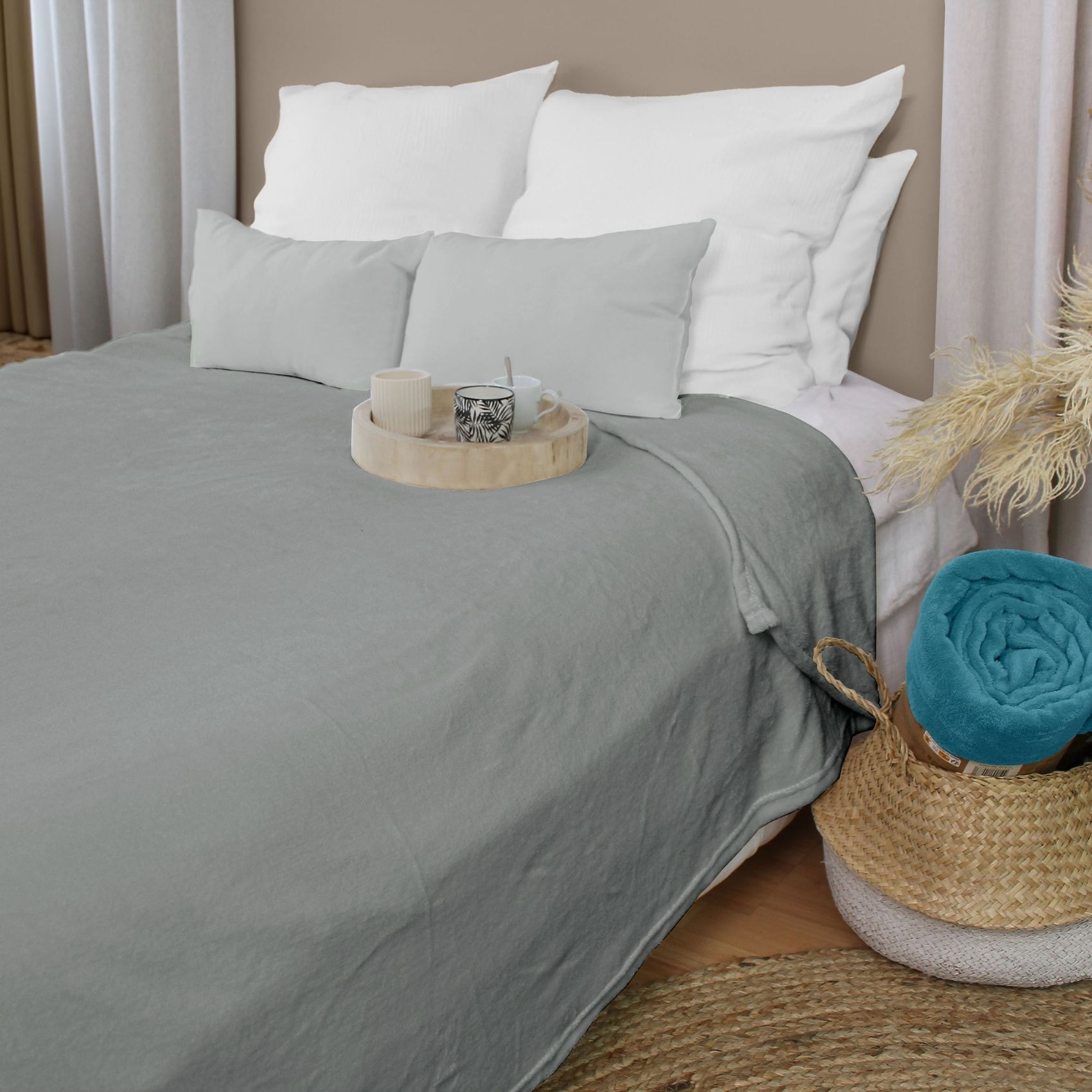 Couverture unie en molleton - Gris clair