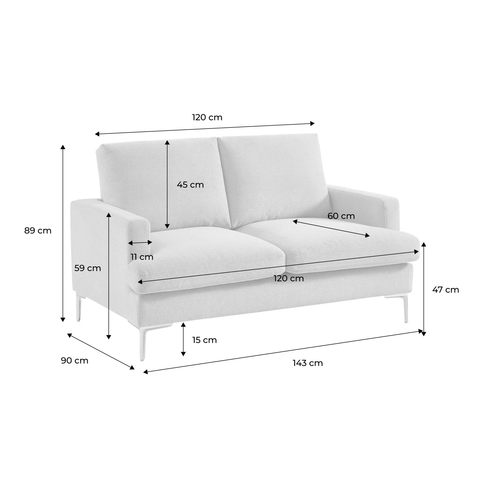 Canapé 2 places en tissu blanc cassé L 143 x P 90 x H 89cm - Hans