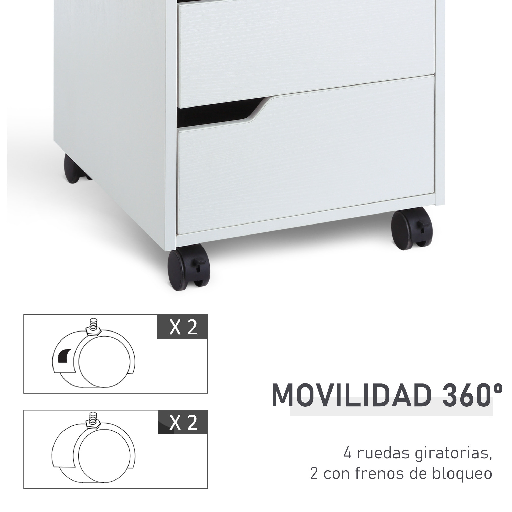 Armario Archivador con Ruedas de Madera 40x50x57,5cm Blanco