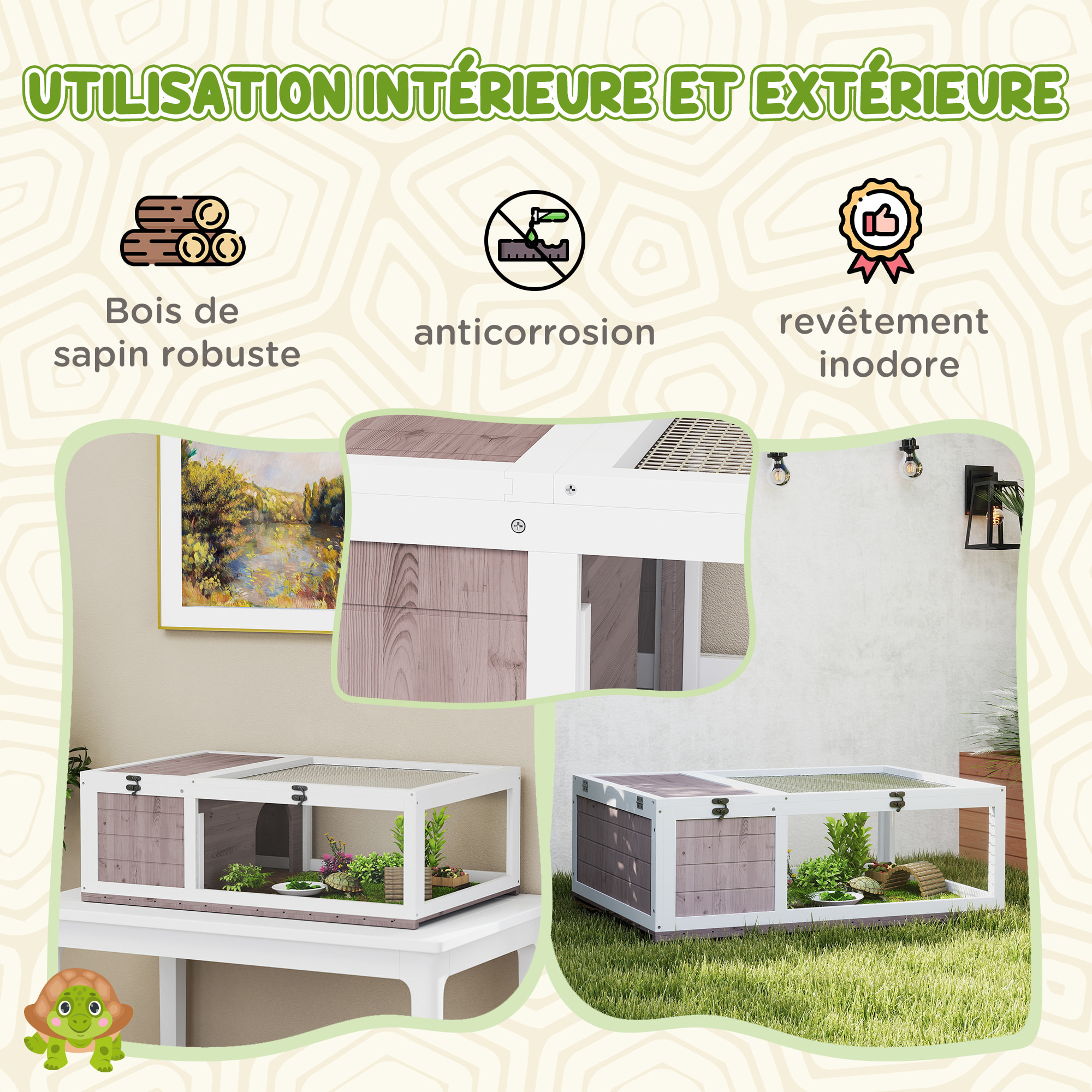 Enclos pour tortue - parc pour tortue - niche, enclos extérieur, toits ouvrants verrouillables - plexiglas métal sapin taupe