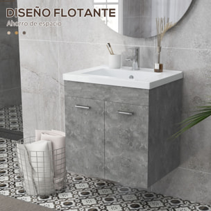 Mueble de Baño con Lavabo Cerámico Armario Bajo de Lavabo de Pared con 2 Puertas y Estante Ajustable Acabado Melamina 60x45,5x60 cm Gris