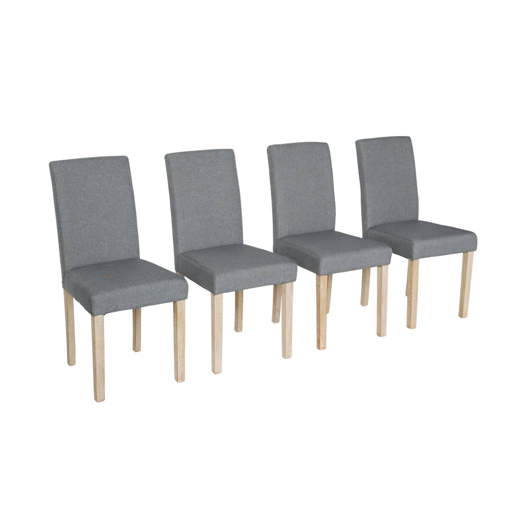 Lot de 4 chaises - Rita - chaises en tissu. pieds en bois cérusé. gris clairs