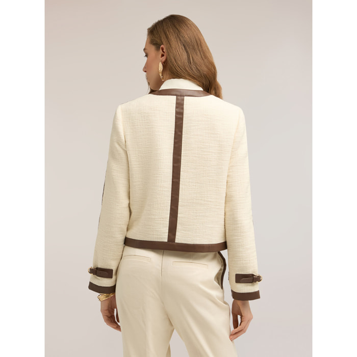 Motivi - Chaqueta de bouclé con perfiles en contraste - Beige