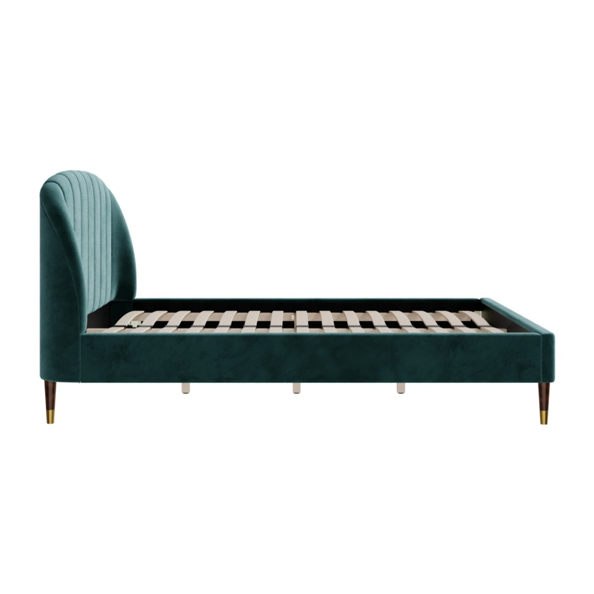 Lit double 160x200 cm en velours vert et pieds doré - Gala