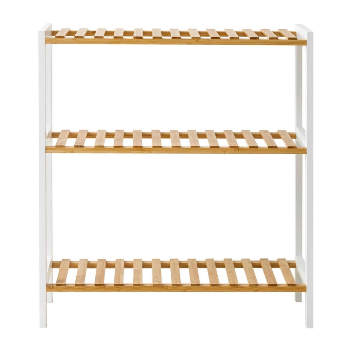 Scaffale in bamboo con struttura bianca 3 ripiani 60x26x66 cm