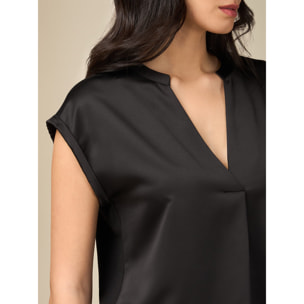 Oltre - Camiseta bimateria con escote de pico - Negro