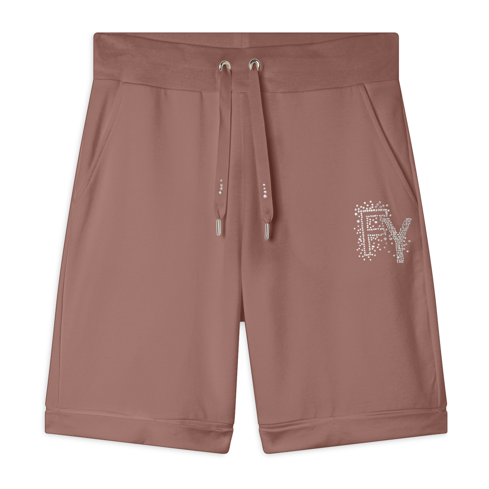 Pantaloni corti con Risvolto e Logo Strass